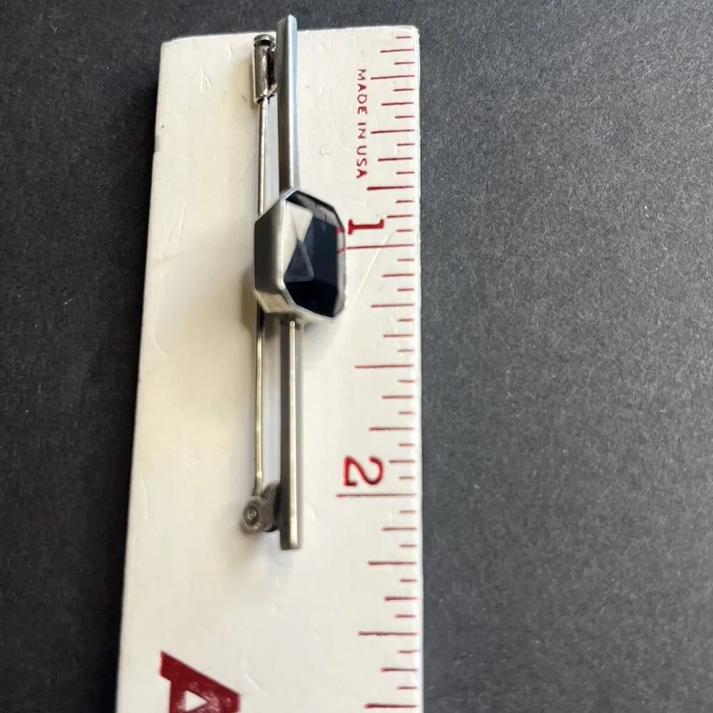 Vintage Sterling Silver .835 Black Onyx Stone Bar Brooch Stick Pin Scarf Necktie